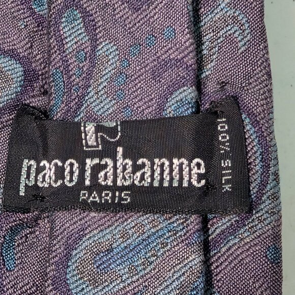 Paco Rabanne Purple Paisley 100 % Silk Necktie - Picture 6 of 7